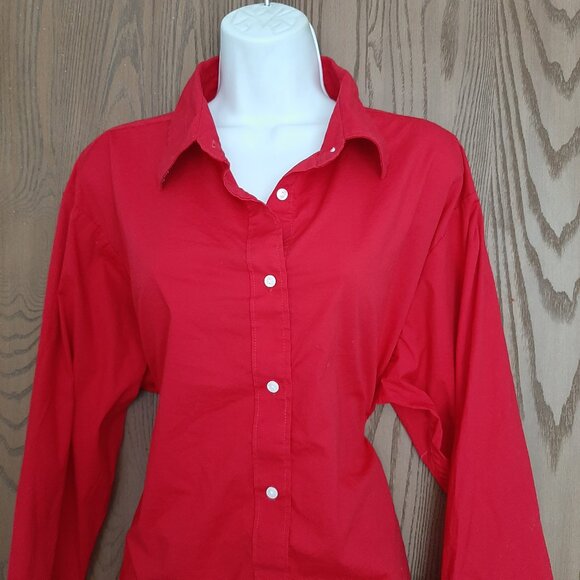 Pearly Vine Stretch Red Ladies Button Up Blouse 3XL Striped Sleeve Collar - Picture 2 of 6